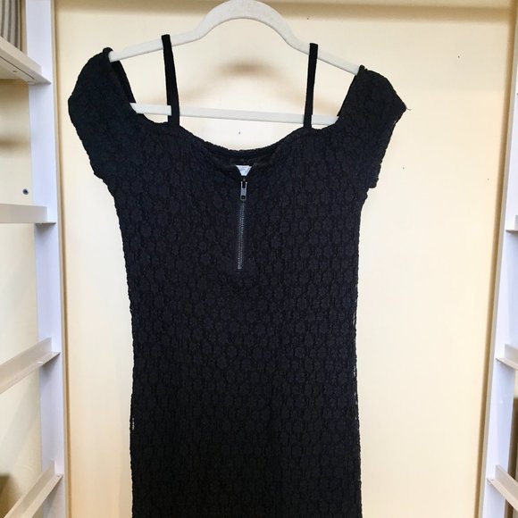 Topshop Black Front Zip Mini Bodycon - Picture 1 of 2